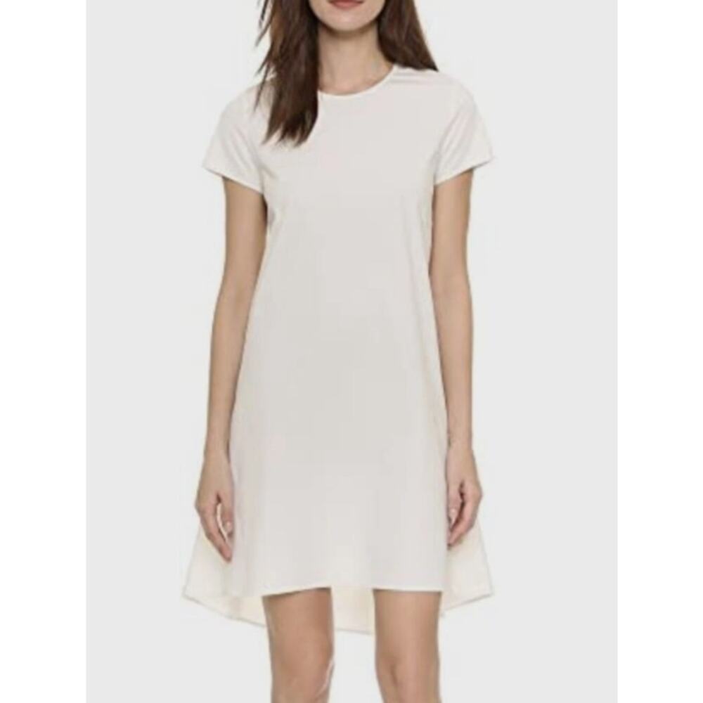 Theory Sandrin Poplin Dress Sz 2 Off White Hi Lo Hem Cotton Minimalist